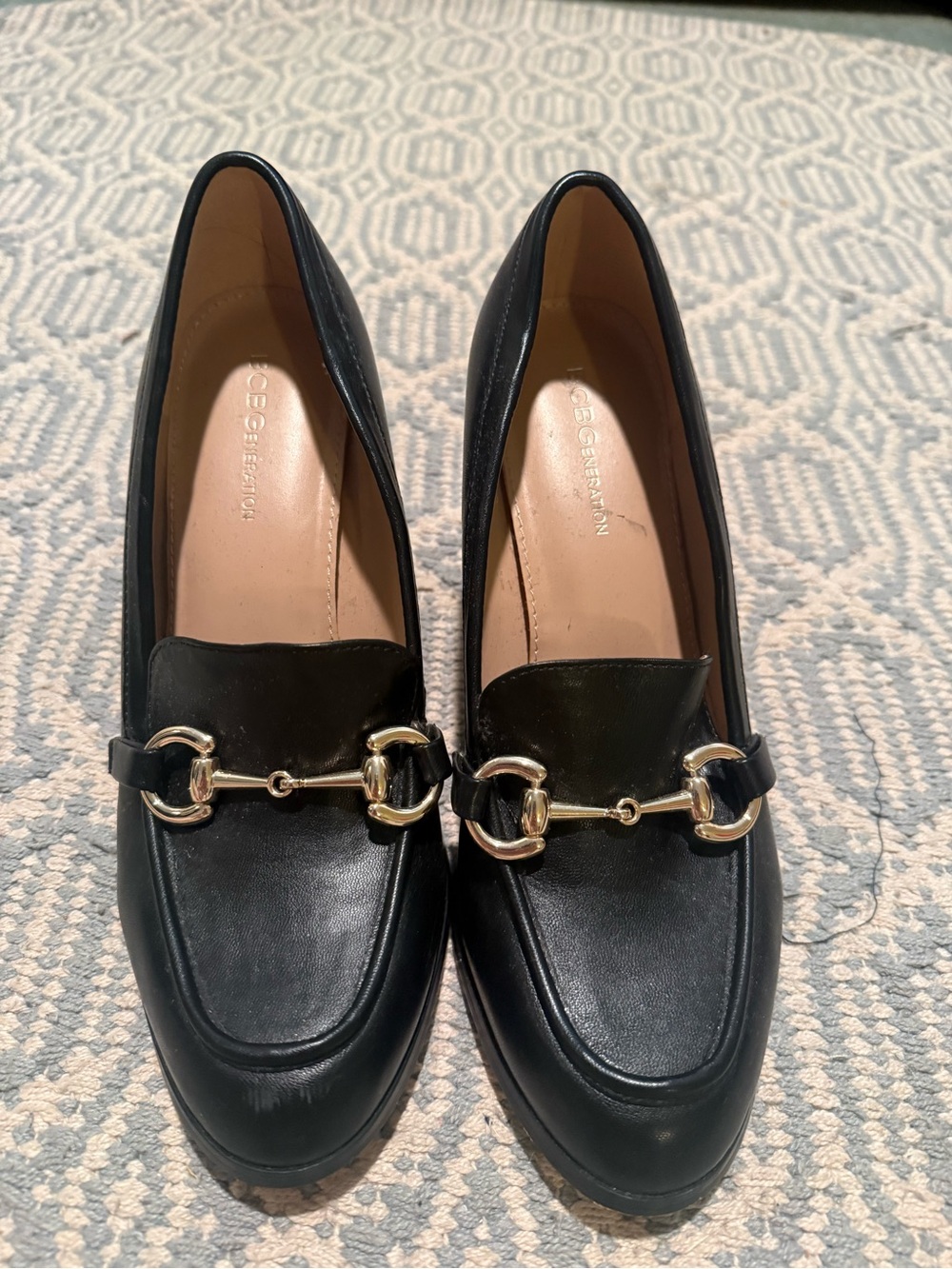 BCBGeneration Black Leather Loafers with Gold Horsebit